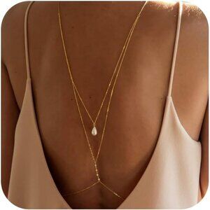 🆕Gold Body Chain for Women Rhinestone Pearl Bra Waist Necklace Sexy Trendy